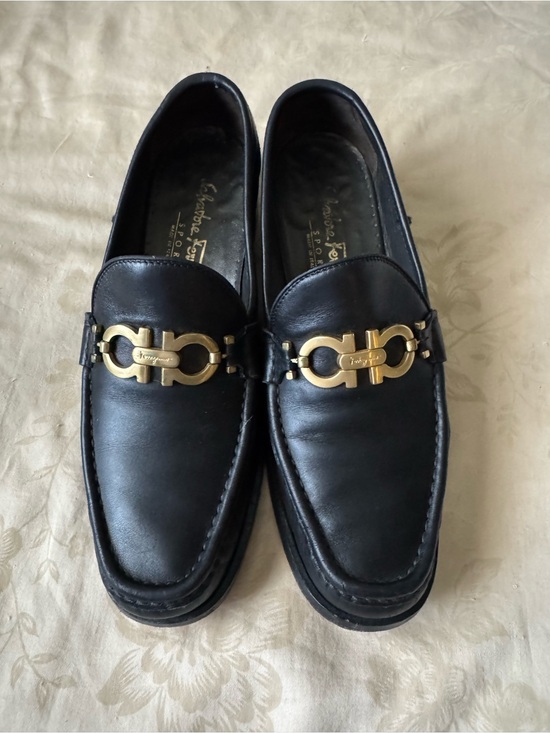 Salvatore Ferragamo Shoes - Salvatore Ferragamo Black Leather Loafers with Gold Gancini Bit